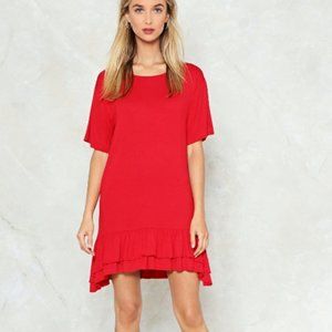 NASTY GAL Red Bohemian Layered Ruffled T-Shirt Mini Dress Tunic Top S